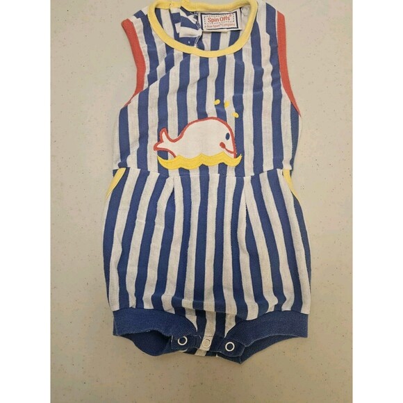 Vintage Spin Offs Baby Whale One Piece Romper Striped 24 Months Doe-spun Co
